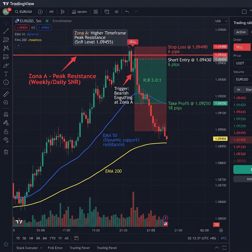 Caja de entrada en venta en Zona A con indicador TradingView